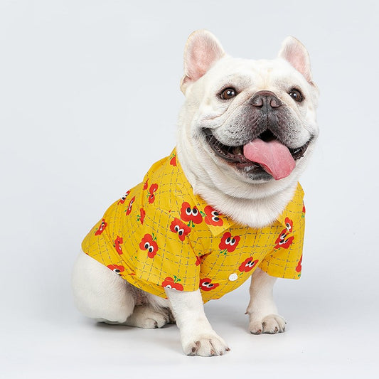 Yellow Cartoon Pattern Bulldog Summer Shirt