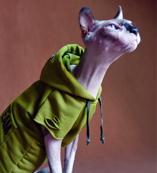 Autumn Sleeveless Green Sweatshirt Cat Hoodie Coat