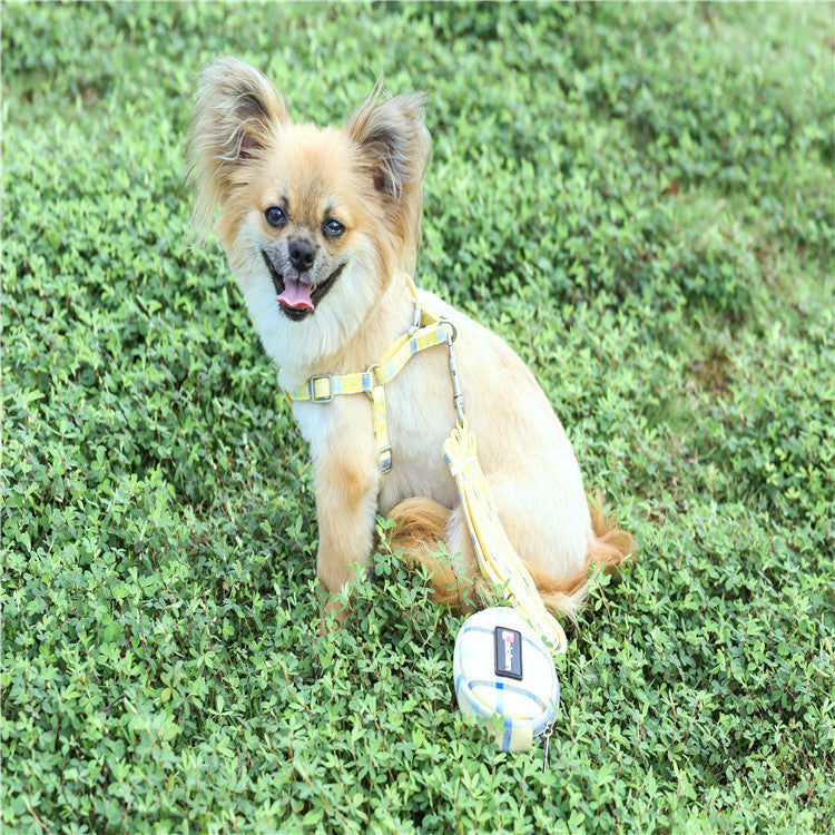Fashionable Nylon Plaid Dog Harness With Storage Bag