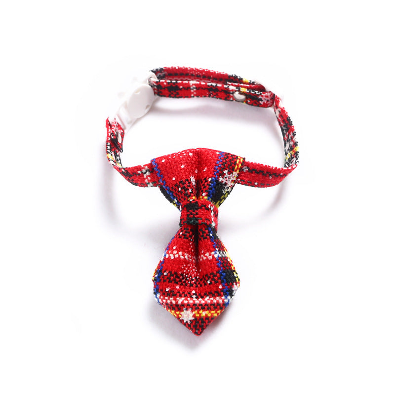 Christmas Red Plaid Bow Tie Pet Collar With Bell