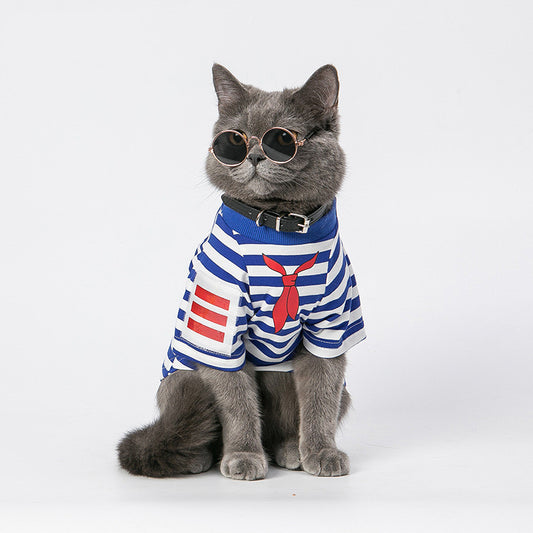Cat Sailor Costume Blue White Stripe T-shirt