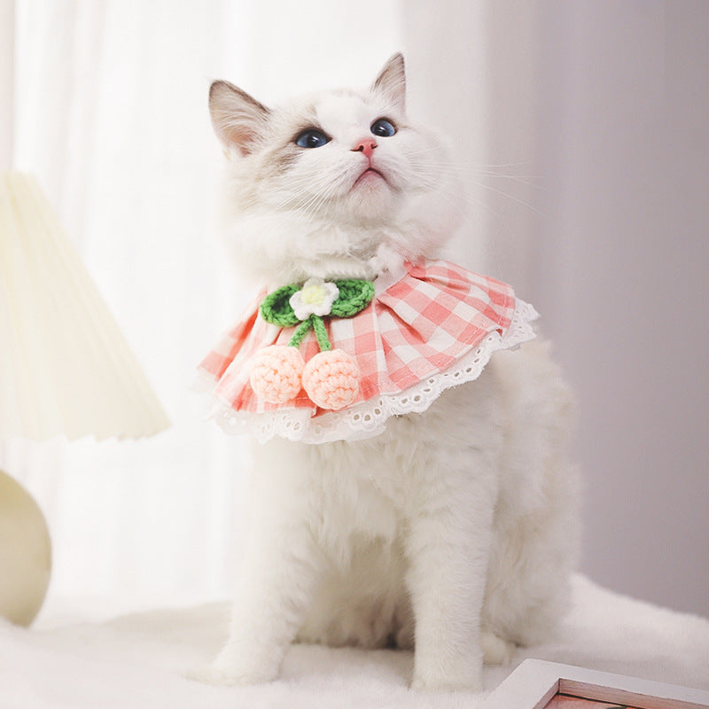 Adjustable Plaid Knitting Cherry Cute Cat Bandanas