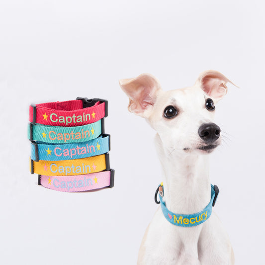 Colorful Embroidered Customizable Pet Name Collar