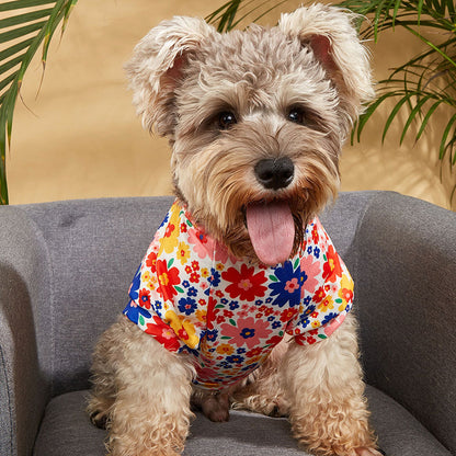 Colorful Flowers Printed Doggie T-shirt For Summer