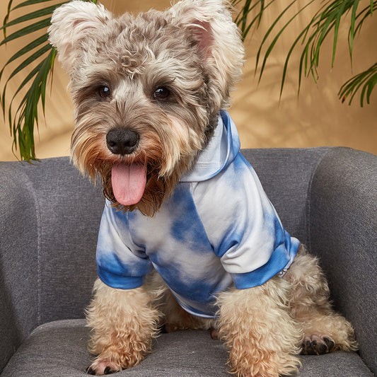 Blue White Tie Dye Printed Trendy Dog Hoodie