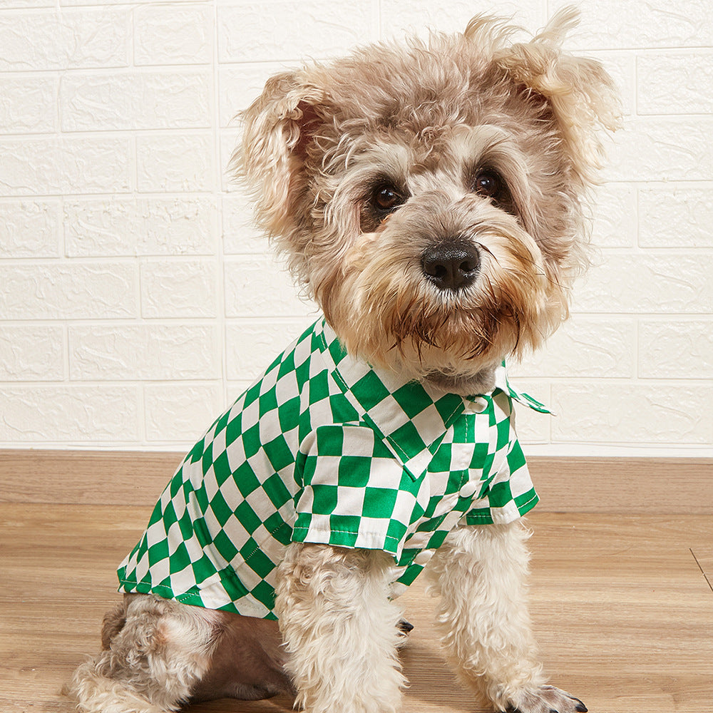 Green Plaid Dog Cat T-shirts For Summer