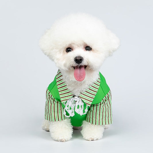 Autumn Green Striped Letter Puppy Shirts