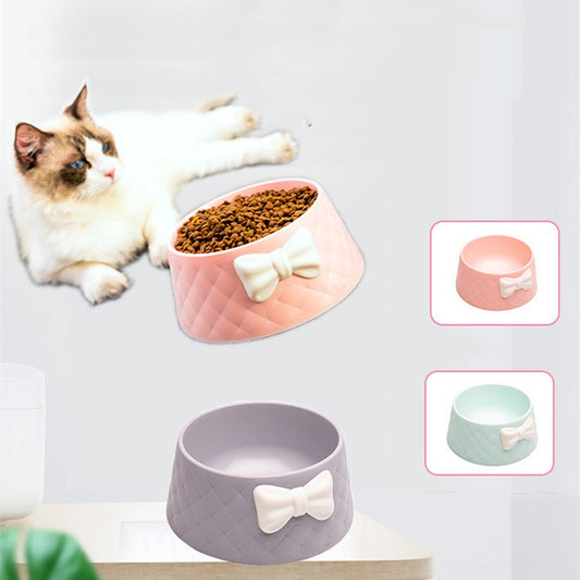 White Bow Tie Pattern Dog Cat Feeder Food Bowl