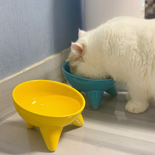 Solid Color Ceramic Cat Dog Food Water Feeder Bowl