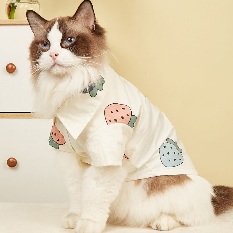 Summer Strawberry Printed Cotton Dog Cat Shirt