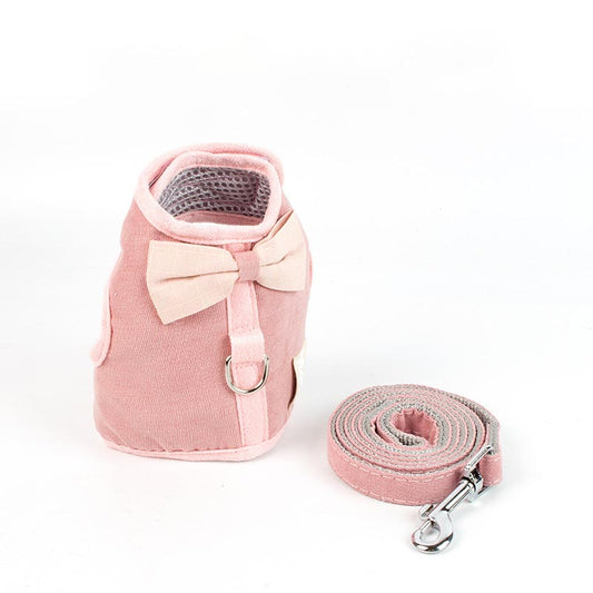 Adjustable Doggie Bowknot Harness with Leashes Set