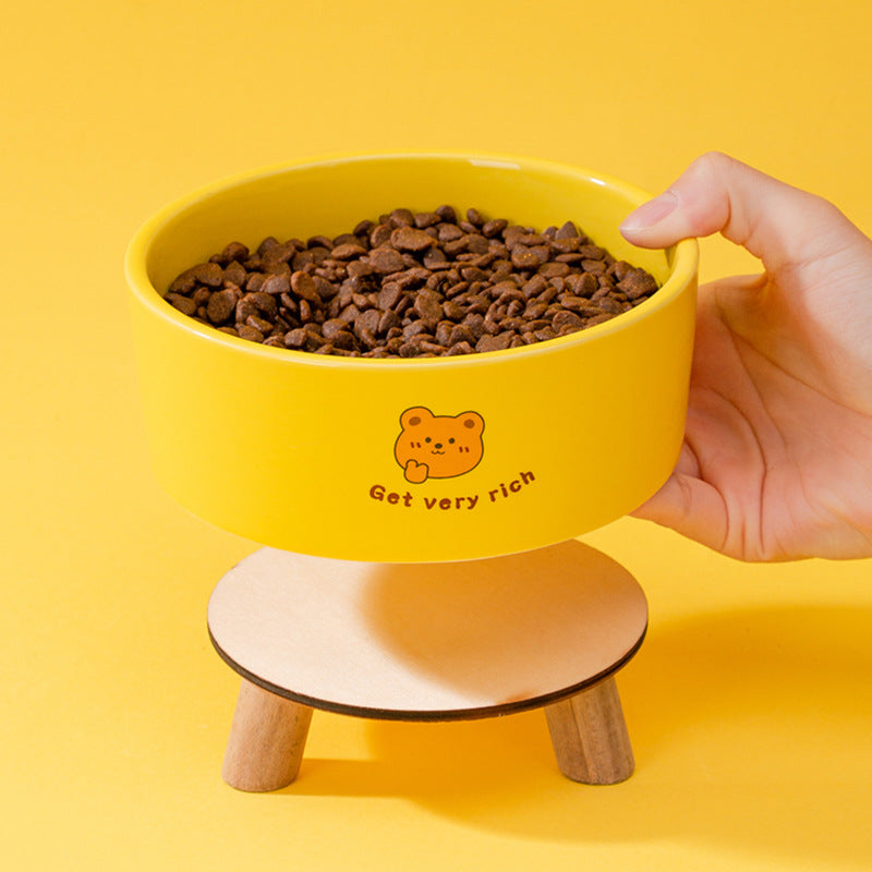 Yellow Bear Cartoon Pet Ceramic Food Bowl