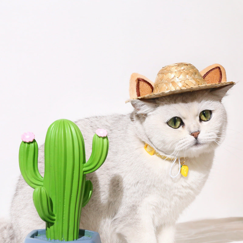 Cute Animals Ear Dog Cat Casual Straw Hat