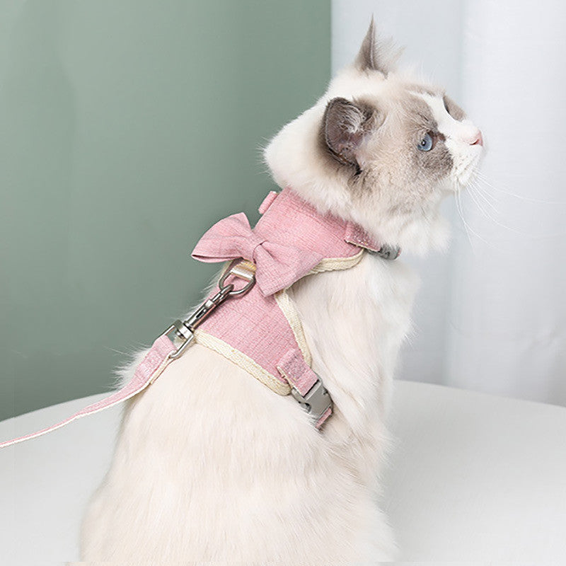 Cute Bowknot Pet Harness Vest With Leash Set