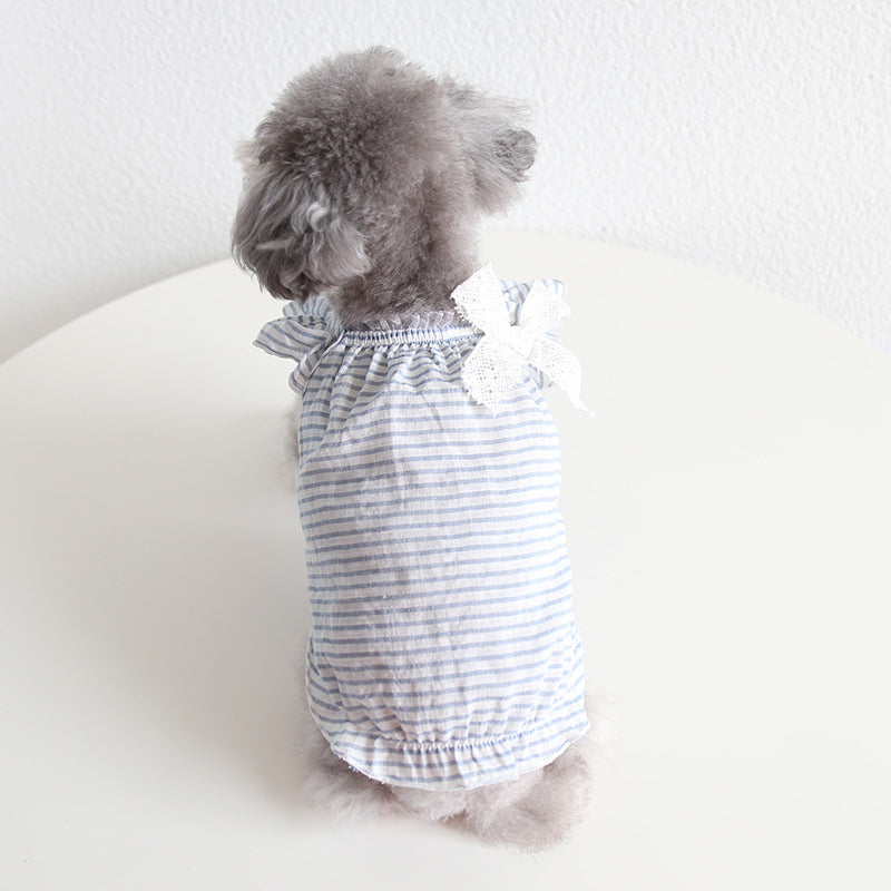 Thin Cotton Summer Striped Dog Cat Bowknot Shirt