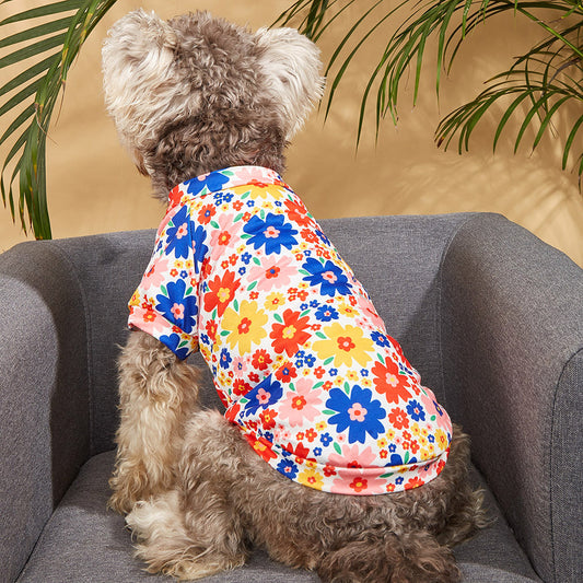 Colorful Flowers Printed Doggie T-shirt For Summer