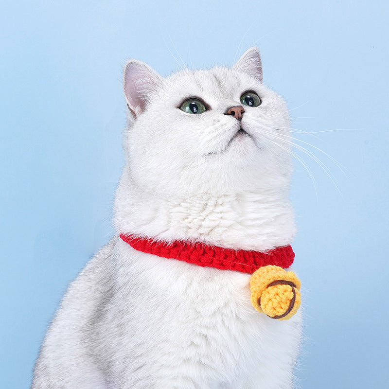 Adjusted Cat Jingle Bell Collar Knitted Pet Necklace