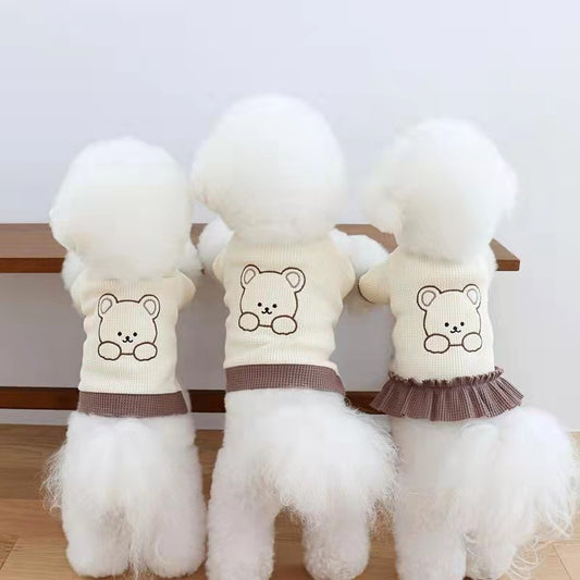 Beige Knitting Bear Shirt And Dress Pet Couple Costume