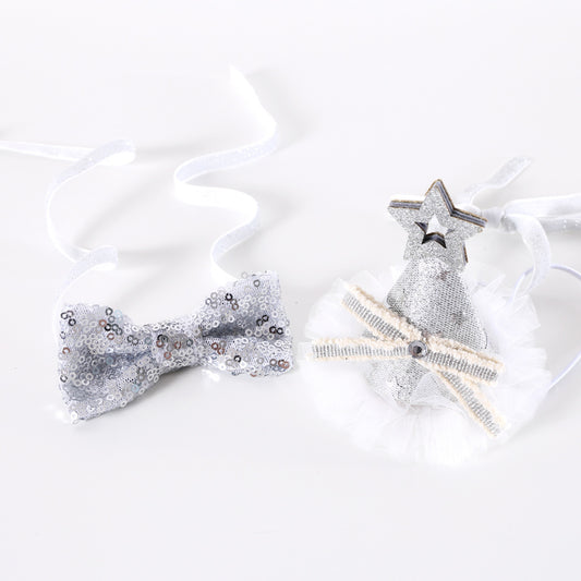 Pet Birthday Wedding Lace Sequined Bow Tie With Hat