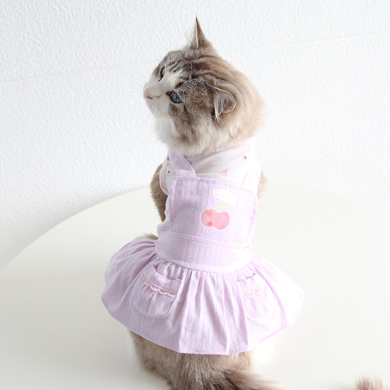 Summer Dog Cat Cherry Cotton Princess Dress