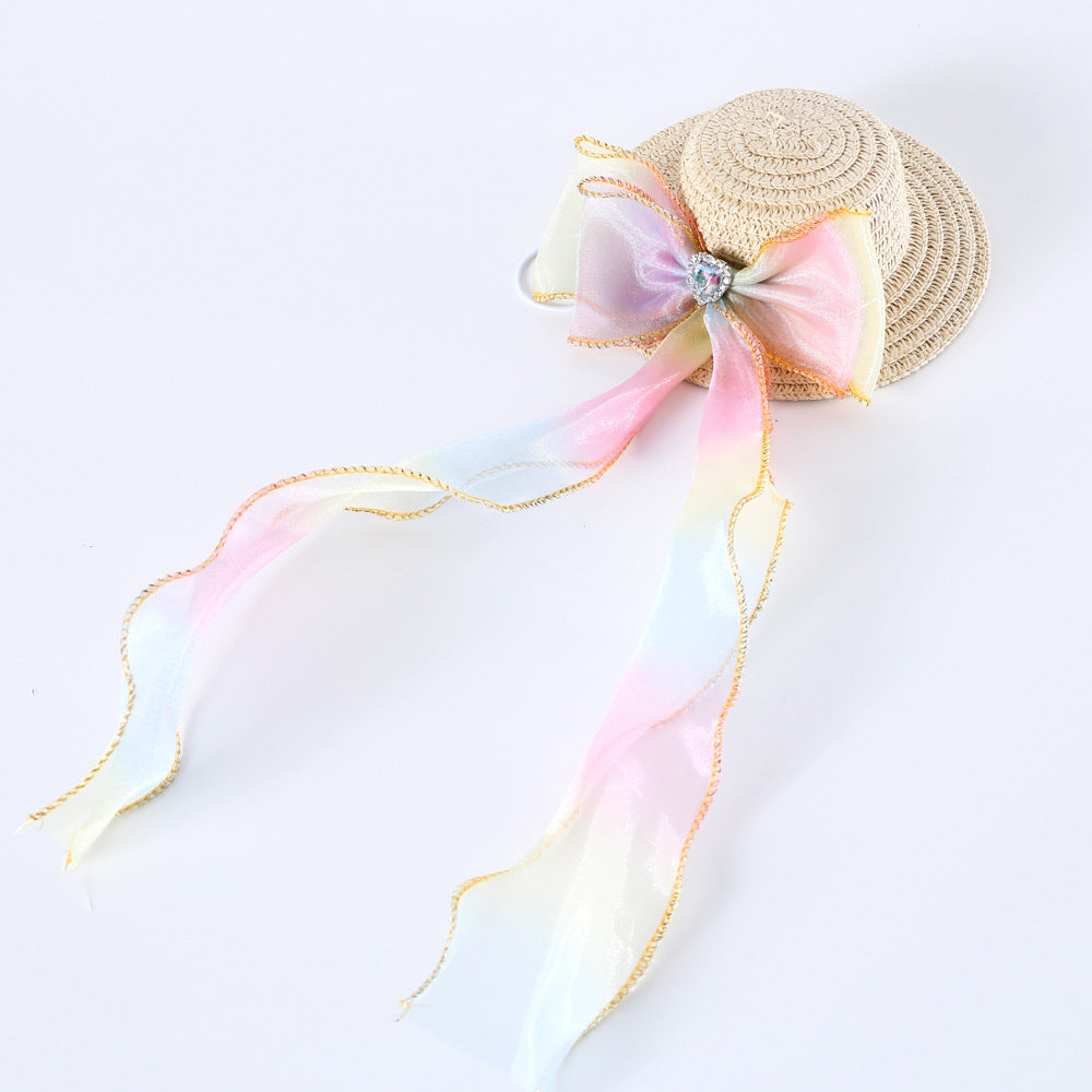 Colorful Ribbon Princess Pet Casual Straw Hat
