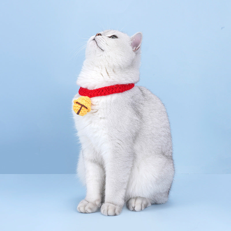 Adjusted Cat Jingle Bell Collar Knitted Pet Necklace