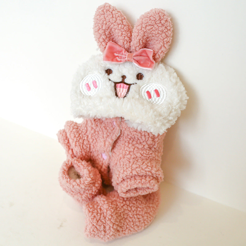 Winter Pink Rabbit Plus Fleece Pet Jumpsuit
