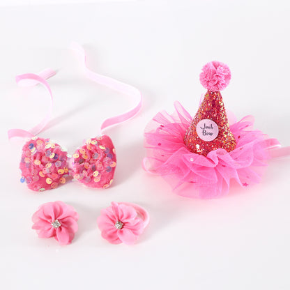 Sequins Crown Hat With Bow Tie Collar Pet Party Set