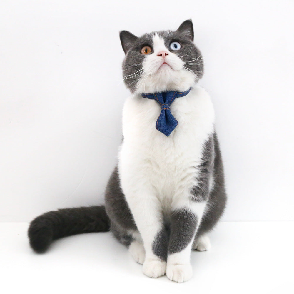 Denim Bowknot Pet Collar Adjustable Bow Tie Necklace