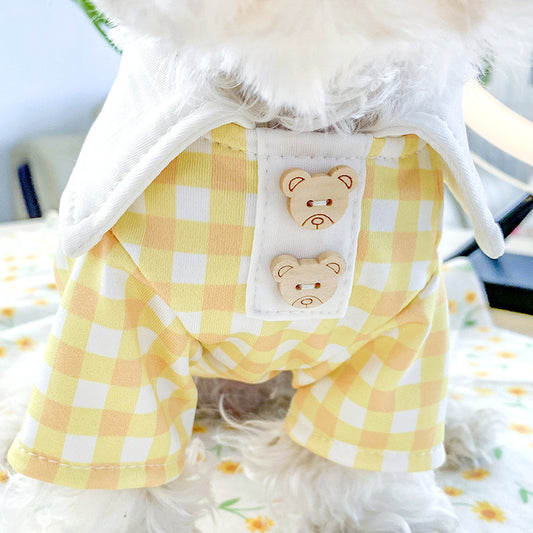 Cartoon Bear Buttons Plaid Pet Cute Polo T-shirt