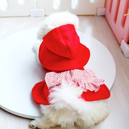 Fashion Pet Red Hoodie Princess Dress For Winter