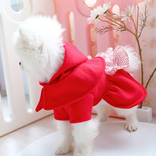 Fashion Pet Red Hoodie Princess Dress For Winter