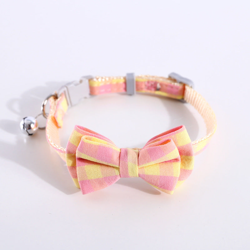 Adjustable Pet Plaid Collar Bow Tie With Bell