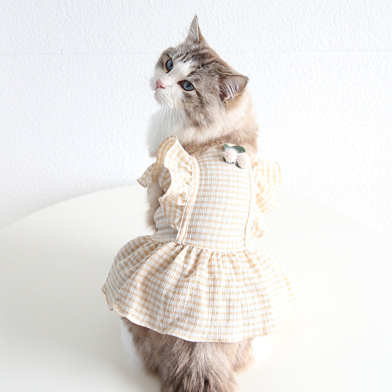 Summer Fashion Plaid Cherry Dog Cat Dress