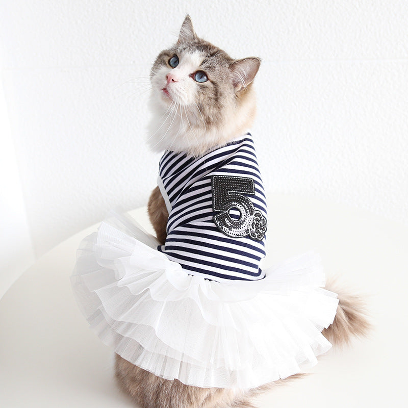 Sequin Striped Mesh Tutu Dress For Dog Cat