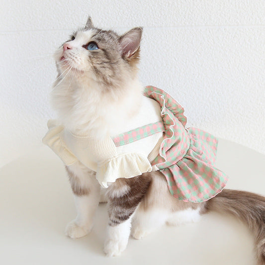 Star Button Plaid Dog Cat Summer Skirt