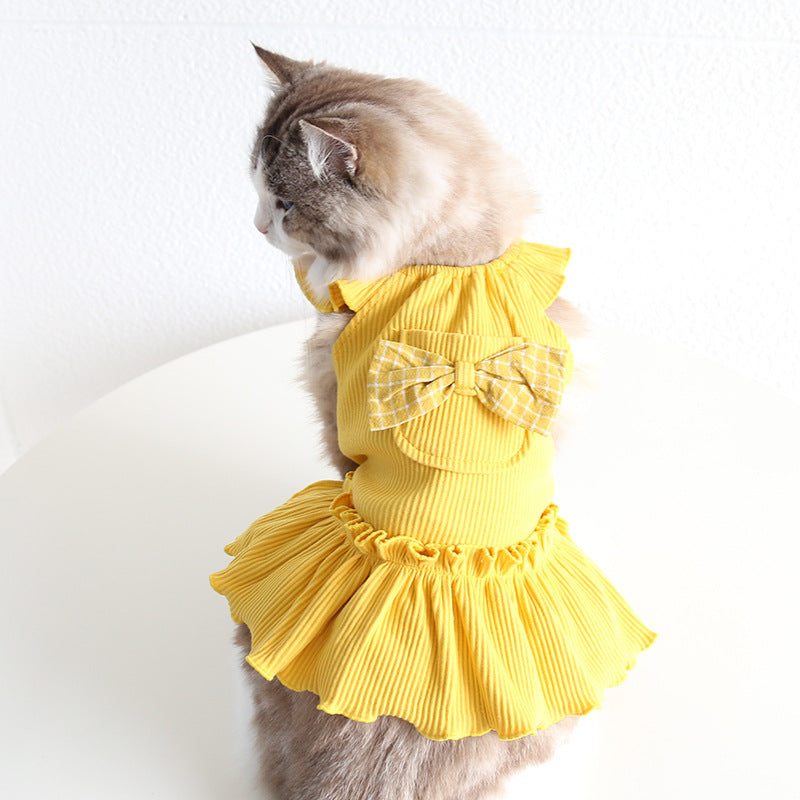 Summer Bowknot Striped Cotton Pet Princess Dress