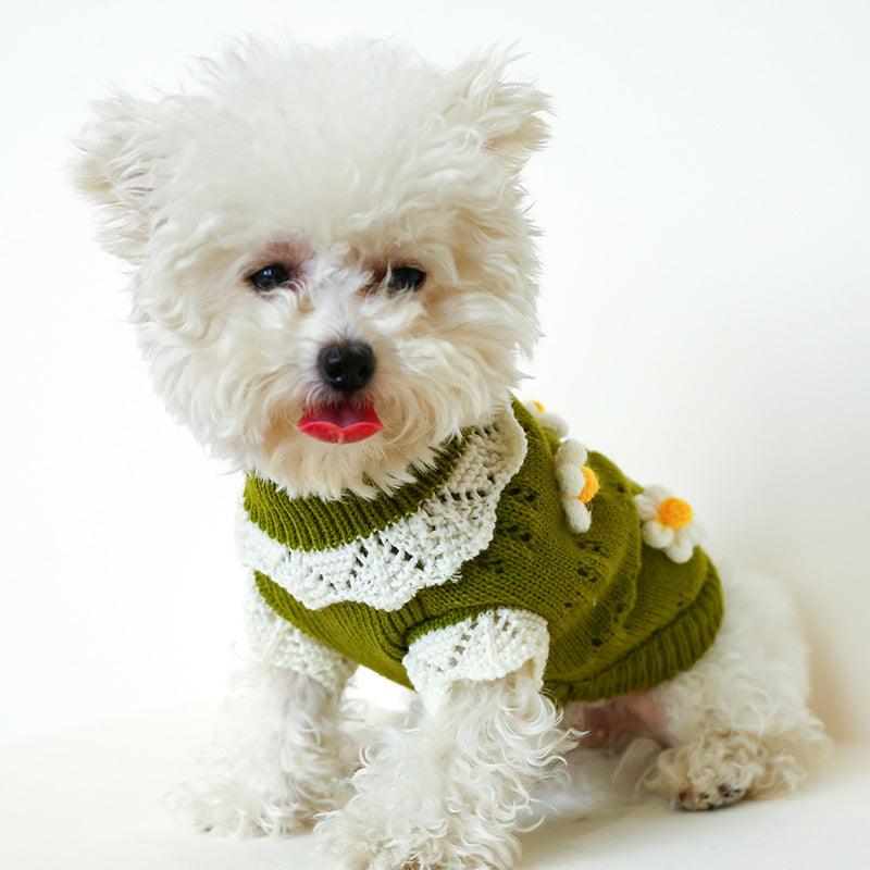 Winter Flowers Lace Knitted Cute Pet Sweater