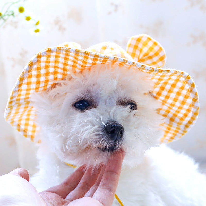 Cute Plaid Ears Hat Luxury Pet Accessories