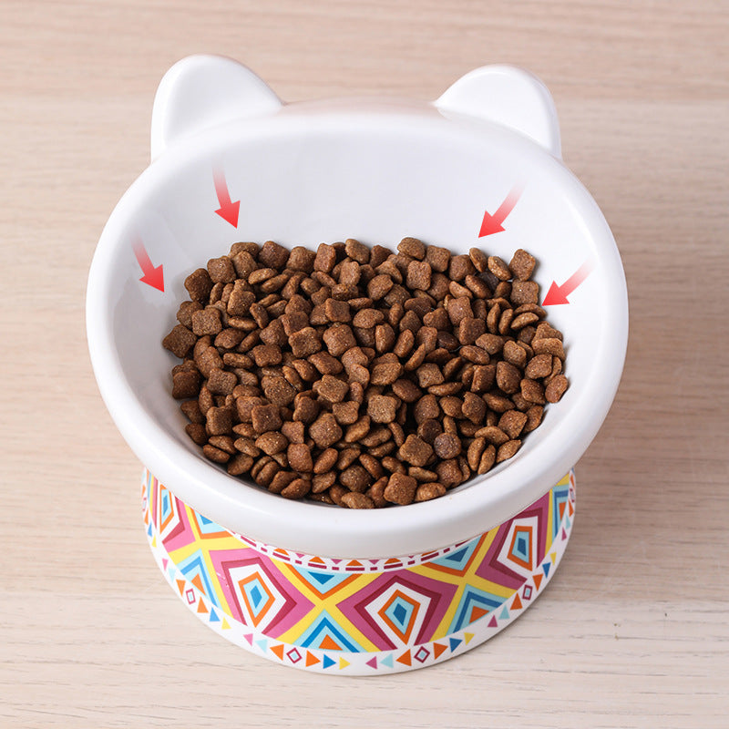 Bohemian Style Ceramic Cat Food Bowl Feeder