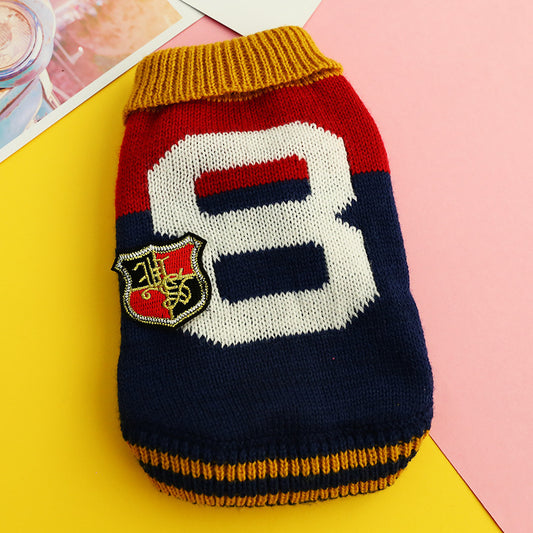 Winter Sweater Dog Cat Clothes No.8 Badge Outwear