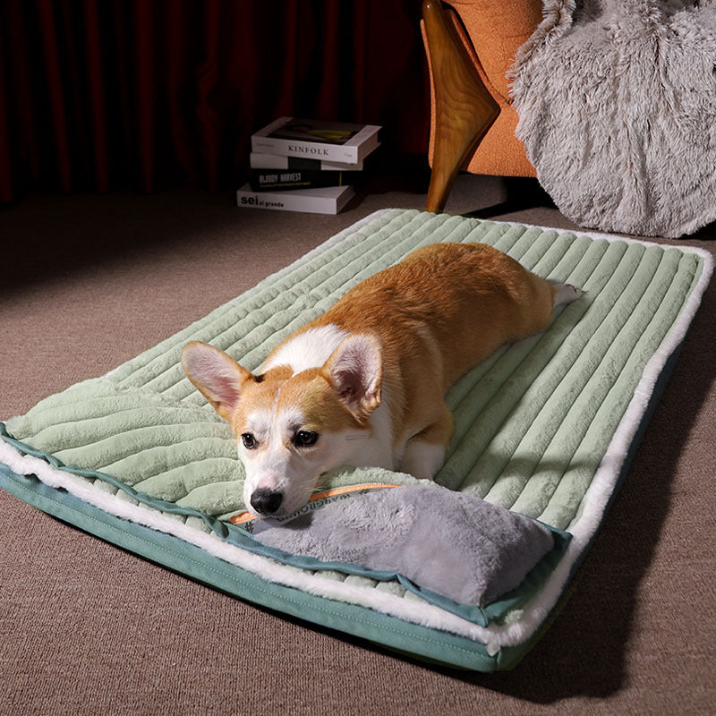 Pet Sleeping Bed Winter Warm Kennel Mat With Pillow