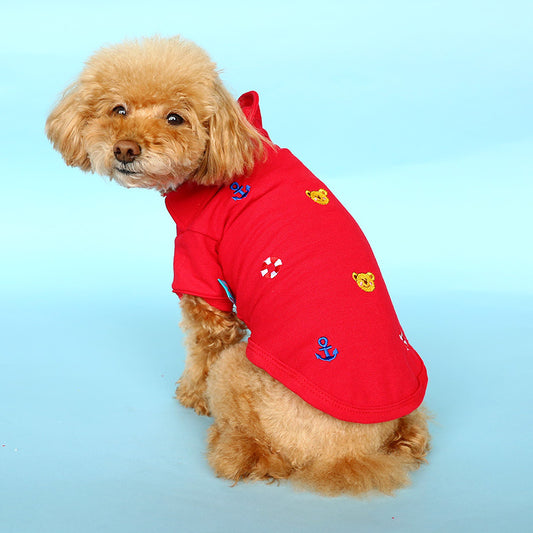 Summer Embroidery Cartoon Puppy Polo T-Shirt