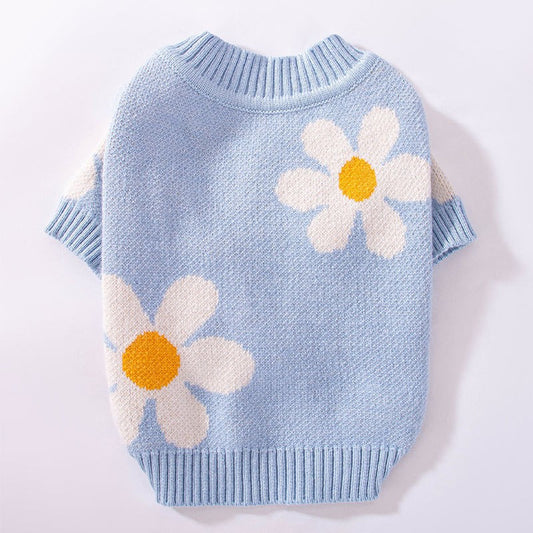 Spring Autumn Daisy Knitted Cardigan Pet Sweater