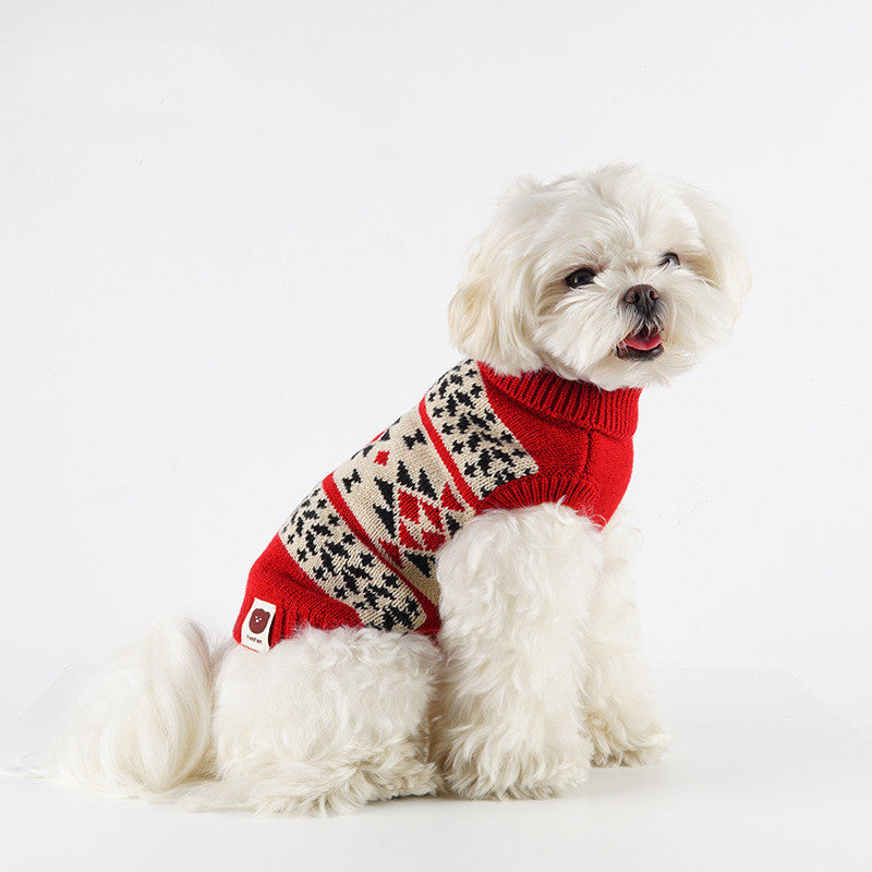 Rhombic Pattern Rabbit Fleece Knitted Dog Sweater